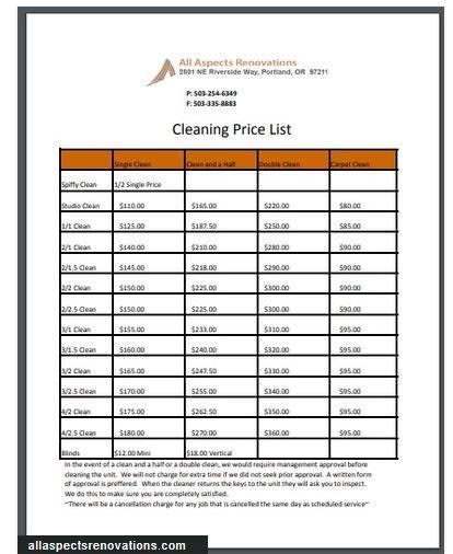 Cleaning Services Price List Template