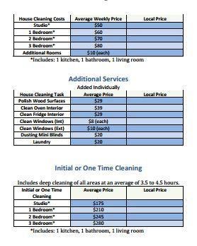 House Cleaning Price List