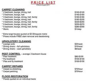 Cleaning Services Price List Template